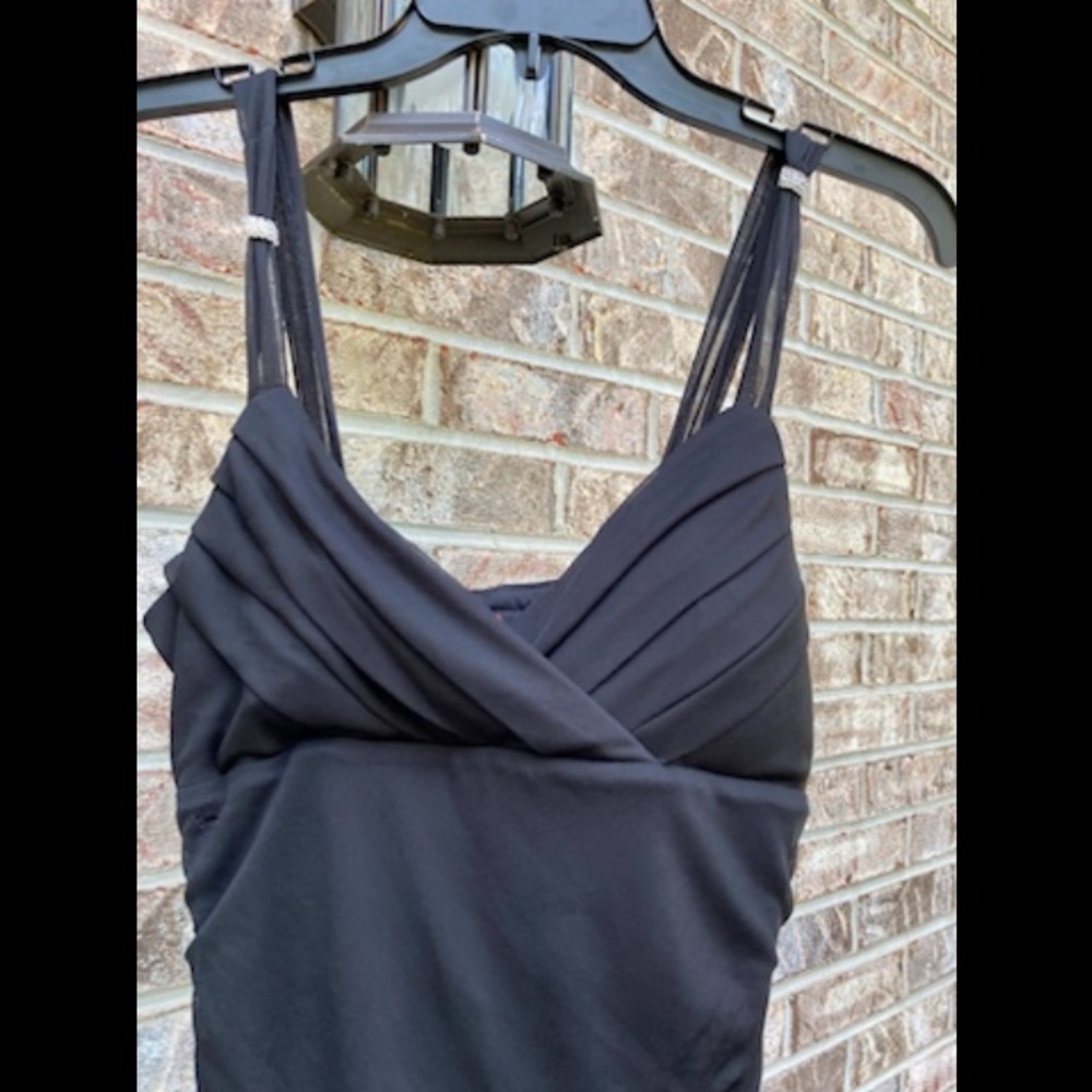 90s/Y2K Black Mesh Ruched Goth Midi Dress - Picture 6 of 9